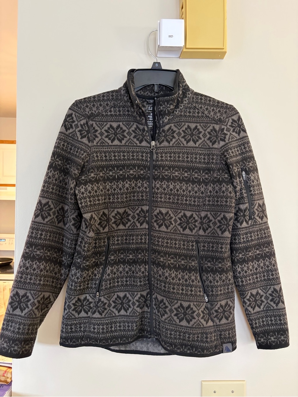 L.L. Bean Women’s Gray Patterned Full‑Zip Sweater Jacket
